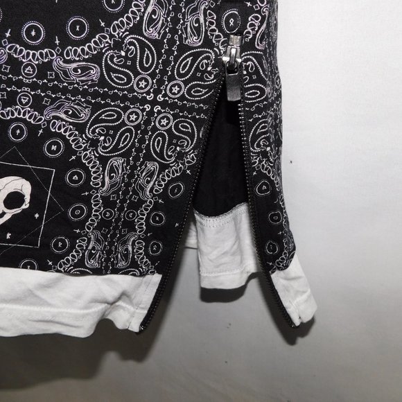 DJAB Streetwear Mens S Black White Third Eye Animal Skull T Shirt Side Zippers - Picture 7 of 10